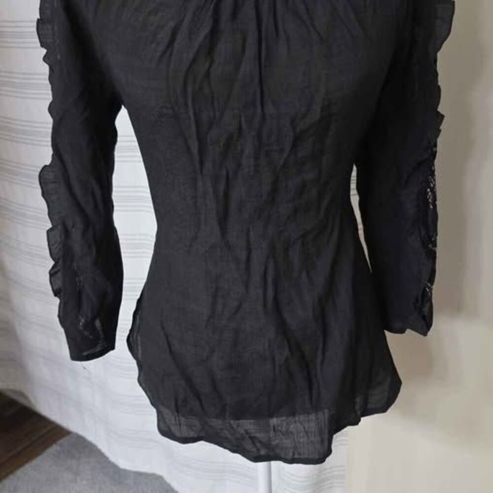 Unique Spectrum Black Lace Sleeve Ruffle Top Size M